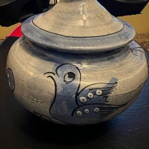 Tonala Handcrafted Ceramic Jar with Blue Bird Design